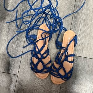 express blue wrapped up sandals
